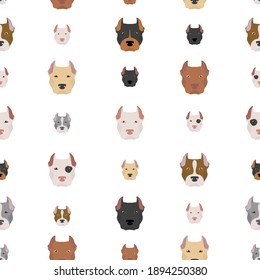 American pit bull terrier dogs set. Color varieties, different poses. Seamless pattern. Vector illustration