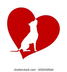 American Pit Bull Terrier silhouette in heart isolated on white background love dog vector illustration