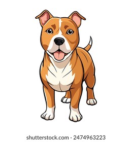 American Pit Bull Terrier vector illustration isolated on white background in cartoon style.