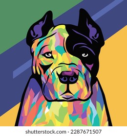 american pitbull pop art style illustration, artistic portrait of a cute dog