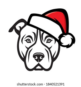 Perro norteamericano Pitbull Terrier con sombrero santa claus - ilustración vectorial aislada