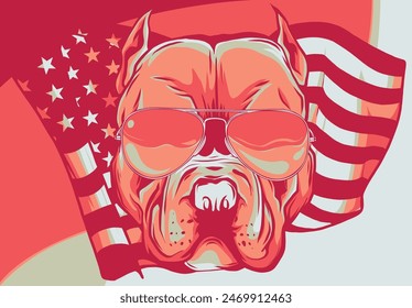 American Pitbull Terrier Hund mit Sonnenbrille - isolierte Vektorillustration