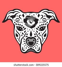 American Pitbull Terrier, Pit Bull Sugar Skull, Cute Dog, Day Of The Dead, Vector Illustration Design