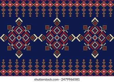 American pixel art vector Fabric Morocco, geometric ethnic pattern seamless,Pixel pattern art wallpaper Background, Design for fabric, curtain, carpet ,geometry seamless pattern art illustration