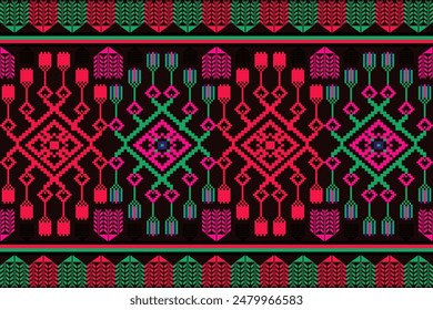 Decoración de elementos de píxel, arte de píxel elegante adornado Horizontal, Fondo de pantalla, estilo Boho, patrón de píxel geométrico, motivo étnico