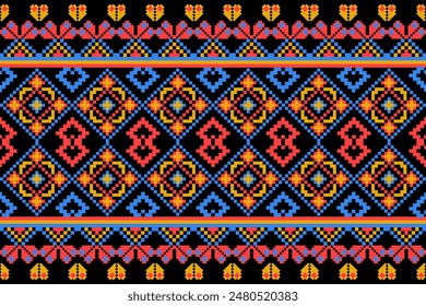 American pixel art vector Fabric Morocco, geometric ethnic pattern seamless,Pixel pattern art wallpaper Background, Design for fabric, curtain, carpet ,geometry seamless pattern art illustration