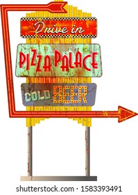 american pizza and diner highway sign, grungy and vintage style , vector illustration