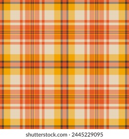 American plaid check vector, isolation tartan textile texture. Flowing pattern seamless fabric background in orange and bright color.