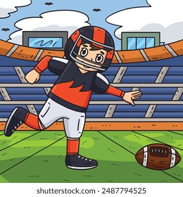 American Player Chasing Football Colored Cartoon