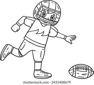 American Player Chasing Football Isolated Coloring