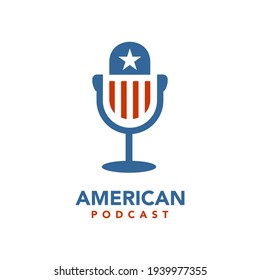 American Podcast Logo Symbol Microphone and Star Rising Symbol