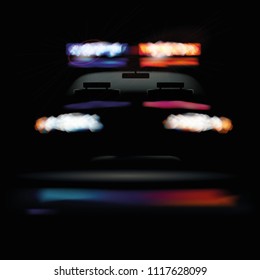 American police car in the dark  night