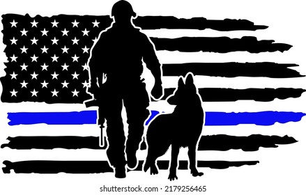 American Police Dog, K9 Police, Thin Blue Line Flag svg