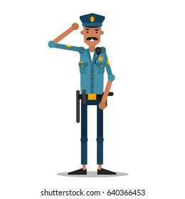 The American policeman. Officer in uniform. Vector illustration isolated on white background.