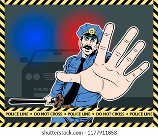 American Policeman, Stop Hand, Do not Cross Illustration