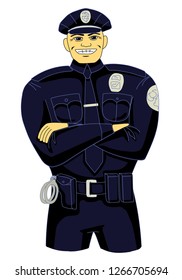 American policeman in uniform standing vector character