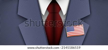 American politician dressed in a blue color official suit, white shirt, red tie, and USA flag lapel pin, vector illustration. ストックフォト © 