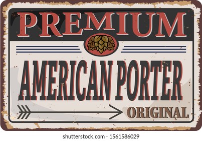 American Porter beer label. Handmade vector calligraphy badge rusted logo