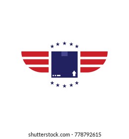 American postage delivery logistic logo company with eagle wing and stars illustration