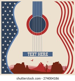 American poster of music festival.Vector country music background with guitar