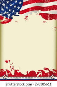 Cartel americano ondeando el fondo de la bandera. Una bandera norteamericana ondeando en este afiche con un gran espacio de copia para tu mensaje en este afiche.