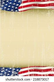 American poster waving grunge flag. A vertical american waving flag with a large copy space for your message on this poster.