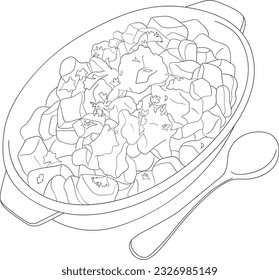 American Potato Salad Black and White Line Art Illustration