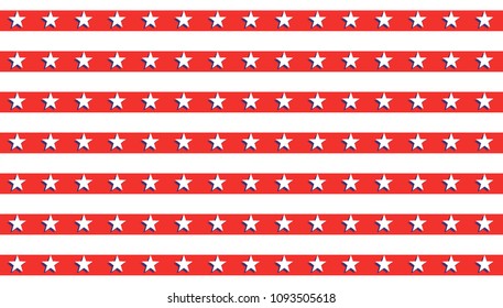 American President Day Abstract Seamless Pattern with Stars colored as USA Flag. Vector Illustration for Celebration Holiday 4 of July Background,  star sparkles lines on Stripes White Blue and Red 