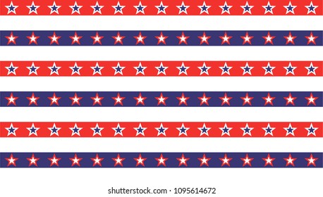 American President Day Abstract Seamless Pattern with Stars colored as USA Flag. Vector Illustration for Celebration Holiday 4 of July Background,  star sparkles lines on Stripes White Blue and Red 