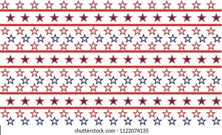 American President Day Abstract Seamless Pattern with Stars colored as USA Flag . Vector Illustration for Celebration Holiday 4 of July Background, White star sparkles lines on Blue and Red Stripes