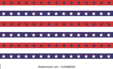 American President Day Abstract Seamless Pattern with Stars colored as USA Flag . Vector Illustration for Celebration Holiday 4 of July Background, White star sparkles lines on Blue and Red Stripes