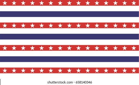  American President Day Abstract Seamless Pattern with Stars colored as USA Flag . Vector Illustration for Celebration Holiday 4 of July Background, White star sparkles lines on Blue and Red Stripes