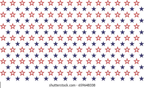 American President Day Abstract Seamless Pattern with Stars colored as USA Flag . Vector Illustration for Celebration Holiday 4 of July Background. Blue and Red Stars Stripes on White