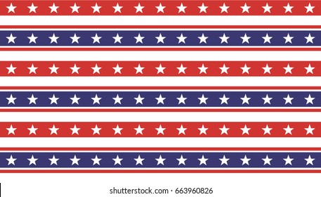 American President Day Abstract Seamless Pattern with Stars colored as USA Flag . Vector Illustration for Celebration Holiday 4 of July Background, White star sparkles lines on Blue and Red Stripes