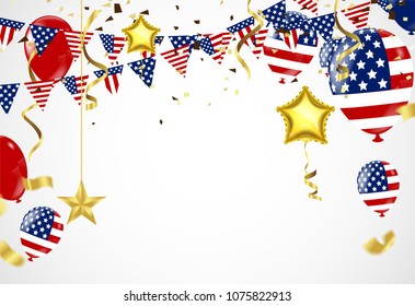 American President Day background of stars flying. Holiday confetti in US flag colors for President Day