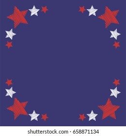 American President Day embroidered stars border background. American patriotic stars border, colored as USA Flag. Vector Illustration stars frame for Celebration Holiday 4 of July