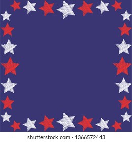 American President Day stars border colored as USA Flag . Vector Illustration for Celebration Holiday 4th of July Background, Blue and Red stars border lies on White