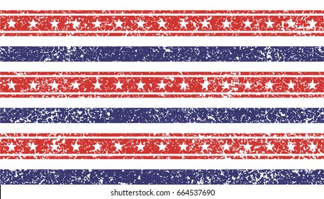 American President Day stars and stripes grunge Abstract Seamless Pattern, colored as USA Flag. Vector Illustration of stars and stripes grunge Background for Celebration Holiday 4th of July.