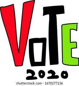 American presidential election 2020. Voting check box 2020. Vector outline lettering isolated on white background. Election in america, logotype

