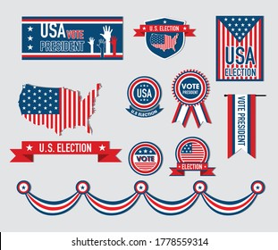 American presidential election badges and vote labels. Badges and signs for presidential elections