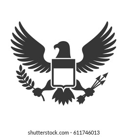 American Presidential Symbol. Eagle with Shield Herb Logo. Vector illustration