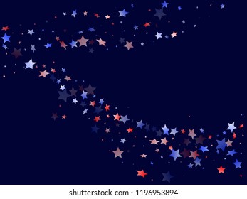 American Presidents Day stars background. Holiday confetti in US flag colors for President Day.  Stylish red blue white stars on dark American patriotic vector. 4th of July stardust scatter.
