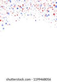 American Presidents Day stars background. Holiday confetti in USA flag colors for Patriot Day. Festive red blue white stars on white American patriotic vector. 4th of July stardust scatter.