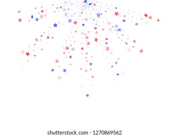 American Presidents Day stars background. Holiday confetti in USA flag colors for Patriot Day.  Festive red blue white stars on white American patriotic vector. 4th of July holiday stardust.