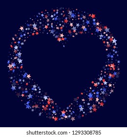 American Presidents Day stars background. Confetti in US flag colors for Independence Day. Cool red blue white stars on dark American patriotic vector. 4th of July stardust scatter.