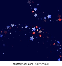 American Presidents Day stars background. Holiday confetti in US flag colors for President Day.  Festive red blue white stars on dark American patriotic vector. Fourth of July holiday stardust.