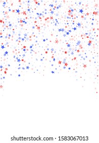 American Presidents Day stars background. Confetti in USA flag colors for Independence Day.  Navy red blue white stars on white American patriotic vector. 4th of July holiday stardust.