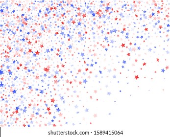 American Presidents Day stars background. Holiday confetti in US flag colors for Patriot Day.  Minimal red blue white stars on white American patriotic vector. July 4th holiday stardust.