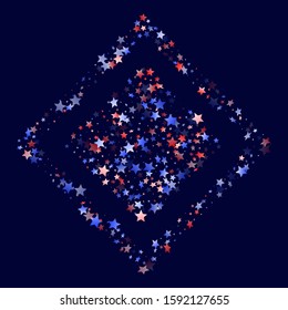 American Presidents Day stars background. Confetti in US flag colors for Independence Day.  Simple red blue white stars on dark American patriotic vector. July 4th stardust confetti.