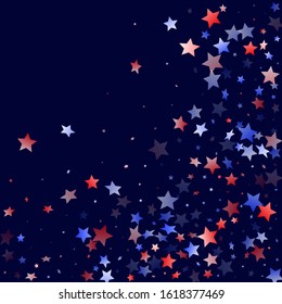 American Presidents Day stars background. Holiday confetti in USA flag colors for Patriot Day. Stylish red blue white stars on dark American patriotic vector. Fourth of July stardust scatter.